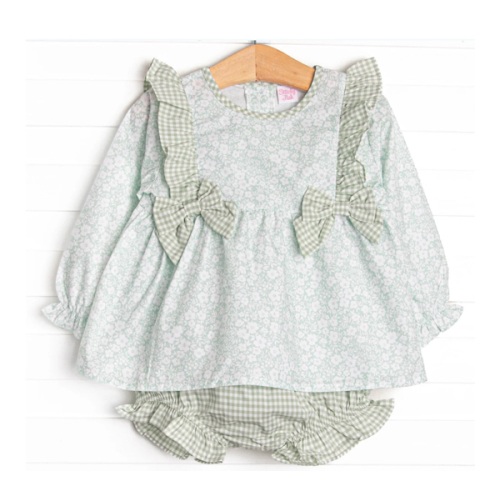 Garden Gate Gingham Side Tie Diaper Set, Green – Stitchy Fish