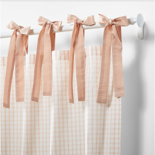 63" Pink Organic Cotton Windowpane Plaid Curtain Panel