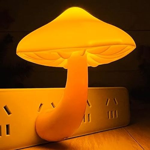 Sensor LED Mushroom Night Light - Plug-in Wall Energy Saving Dream Bed Room Nightlight for Kids Adults Cute Mushroom Lamp Cottagecore Decor for Bedroom, Bathroom, Stairs, Hallway Corridor, Warm Yellow