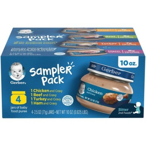 Gerber Sampler Pack Chicken & Gravy Beef & Gravy Turkey & Gravy Ham & Gravy Baby Food Puree Jars Variety Pack - 4ct/2.5oz Each