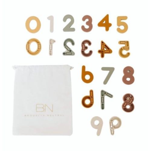 Brooklyn Neutral Boho Aesthetic Silicone Magnetic Numbers 20 Piece Play Set- Non-Toxic Toddler Magnets for Kids, Modern Neutral Educational Math Toys, Number Magnets for Classroom & Playroom