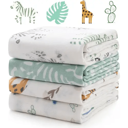 Momcozy Muslin Best Wishes Swaddle Blankets, Ultra Soft Neutral Registry Essentials, Jungle Trails & Wild Pals, Breathable Large 47'' x 47'' Newborn Boys Girls Receiving Blanket