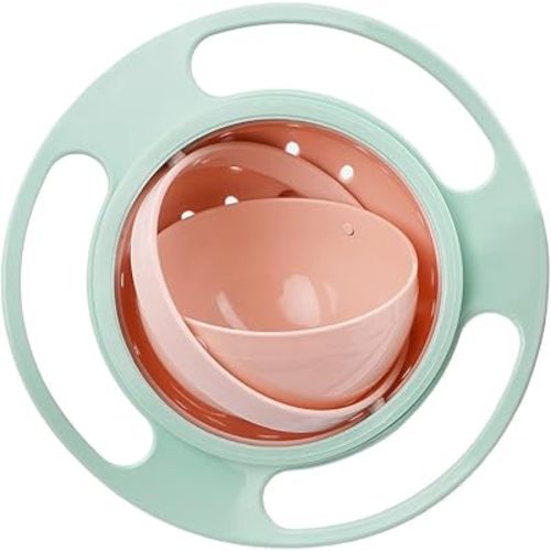 360 - Spill Resistant Gyro Bowl with Lid - Rotary Balance Magic Bowl - 360 Rotate Spill-proof Bowl (Light Green 360 - Spill Resistant Gyro Bowl with Lid)