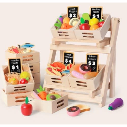 Tiny Land® Wooden Food for Play Kitchen & Wooden Rack