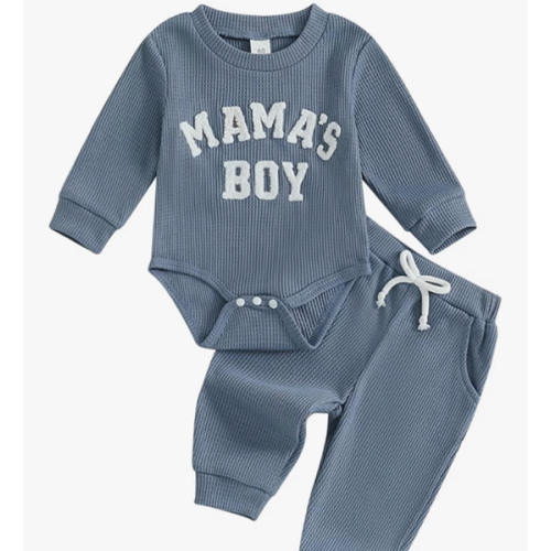 MERSARIPHY Newborn Baby Boy Fall Winter Clothes Mama's Boy Little Dude Outfit Embroidery Waffle Knit Romper Pants Sets