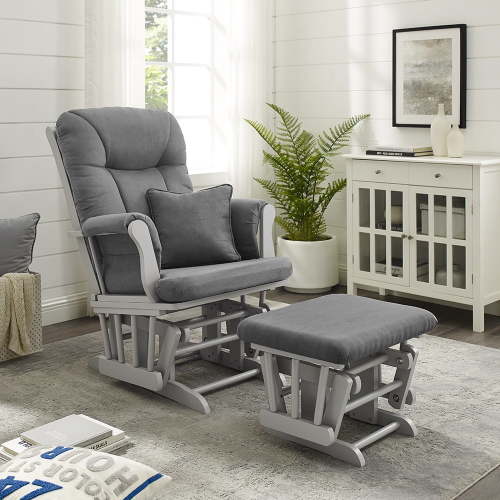 Angel Line Monterey II Glider and Ottoman, Gray Finish with Dark Gray Cushions