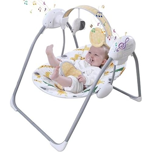 Portable Baby Swing for Infants, Compact & Foldable Infant Swing with 5-Speed Swing,Music, Timer, Cushioned Seat, Battery Operated, 0-9 Months 6-20 lbs,SG2405