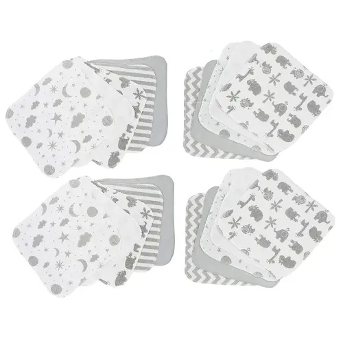 Spasilk Washcloth Wipes Set for Newborn Boys and Girls, Soft Terry Washcloth Set, Pack of 20, Gray Celestial
