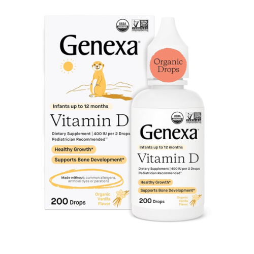 Genexa Infants Vitamin D Liquid Drops for Newborn, Baby & Toddler | Supports Growth & Bone Development | Delicious Organic Vanilla Flavor | Certified Organic, Gluten Free, & Non-GMO | 90 Servings
