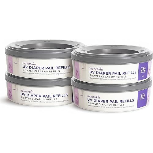 Munchkin® UV Diaper Pail Refill Rings, 7-Layer Clear Rings, Holds up to 544 Newborn Diapers, 4 Pack