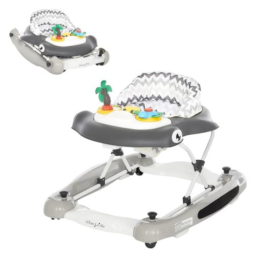 Dream on Me 2-in-1 Aloha Fun Baby Walker in Grey, Easily Convertible Baby Walker, Adjustable Three Position Height Settings, Easy to Fold and Store