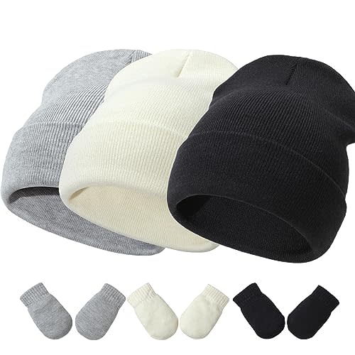 Baby Hats and Mittens Set Infant Toddler Beanie Caps Hospital Hat Set Newborn Gloves for Baby Boys Girls