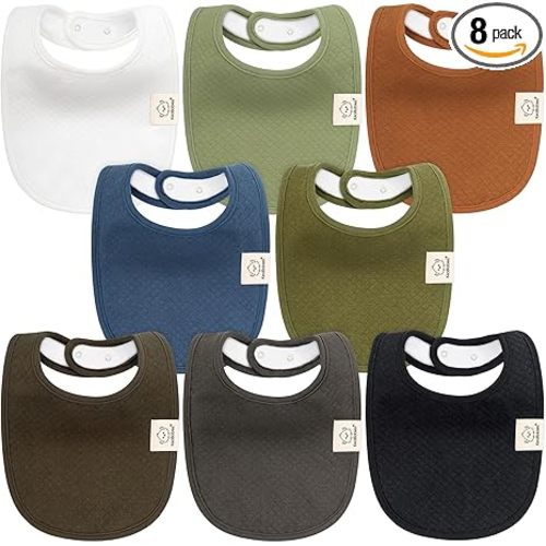 KeaBabies 8-Pack Organic Baby Bibs for Girls, Boys - Quilted Cotton Cloth Baby Drool Bibs for Drooling and Teething Toddler, Newborn, Infant, Soft & Super Absorbent (Basics)