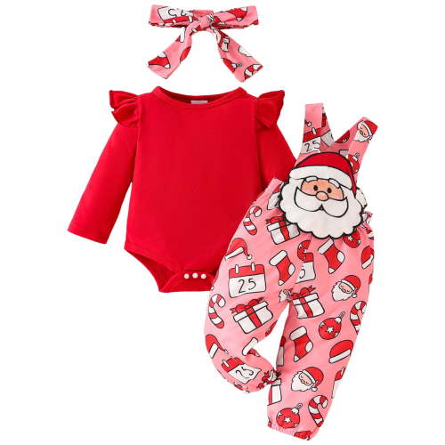 HCNTES Baby Girl Christmas Outfit Romper Gingerbread Pants Set Fall Winter Clothes First Christmas Outfits(Red,0-3 Months)