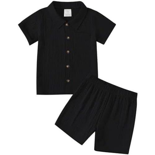 Jimonda Baby Boys Cotton Gauze Shirt/Shorts Sets Outdoor Toddler Button-down Clothes Set Summer Short Sleeve Outfit 2PC