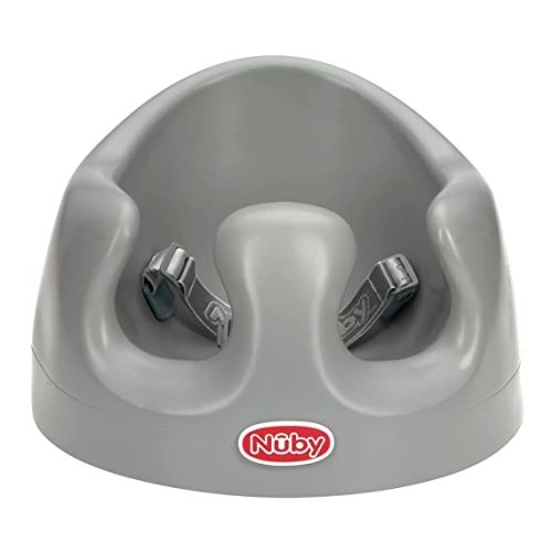 Nuby My Floor Seat, Soft Foam Cushion with Safety Harness and High Back Design, for Ages 4-12 Months, Gray