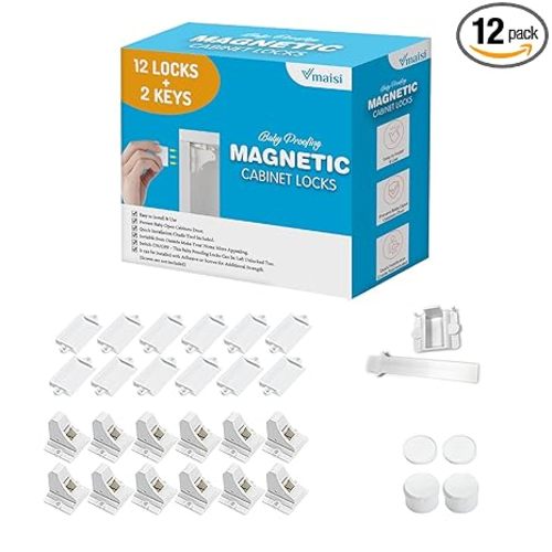 Adhesive Magnetic Cabinet Locks (12 Locks and 2 Keys)