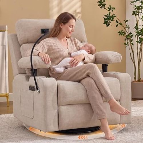 Power Nursery Recliner, Swivel Rocker Glider, Adjustable Armrests