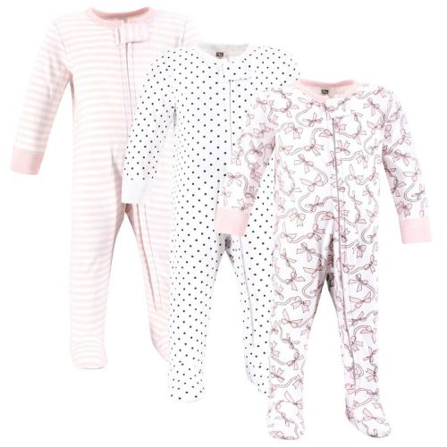 Hudson Baby Infant Girls Cotton Sleep and Play, Pink Bows