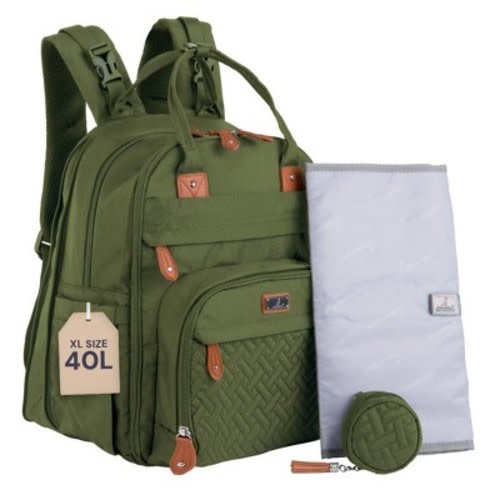 BabbleRoo Diaper Bag Backpack Stylish 40L Hands Free Baby Bag with Changing Pad, Stroller Straps & Water-Resistant, Forest Green, Extra Large