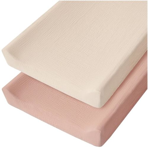 Konssy 2 Pack Muslin Changing Pad Covers for Baby Girls Boys, 32"x16"