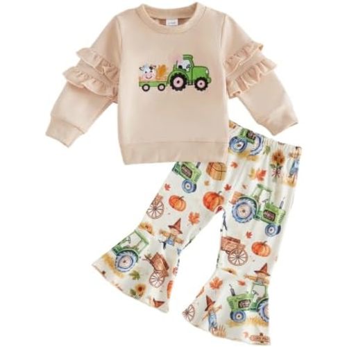 Toddler Baby Girl Fall Clothes Sweatshirts Flare Pants Outfit Set