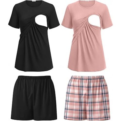 Ekouaer 2 Pack Nursing Pajamas Set Postpartum Outfits for Women