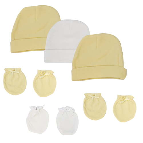 Baby Boy, Baby Girl, Unisex Infant Caps and Mittens (Pack of 6)