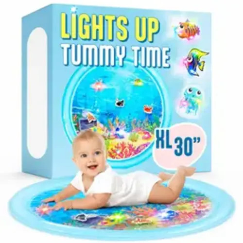 SplashEZ 30" / 76 cm Light-Up Tummy Time Water Mat Sensory Playset for Babies, Baby Items with 3 LED Glow-Up Fish, 3 Floating Toys, BPA-Free, CPSC Certified, Easy to Clean Play Mat Ocean summervibes️ - TikTok Shop
