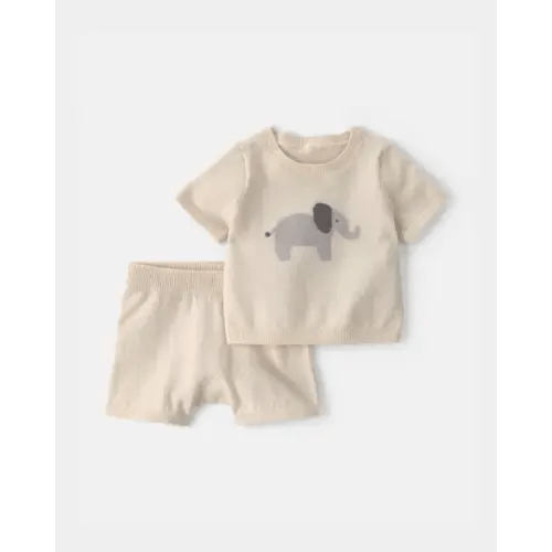 Baby 2-Piece Elephant Short-Sleeve Sweater Top & Short Set - Cream | Carter's