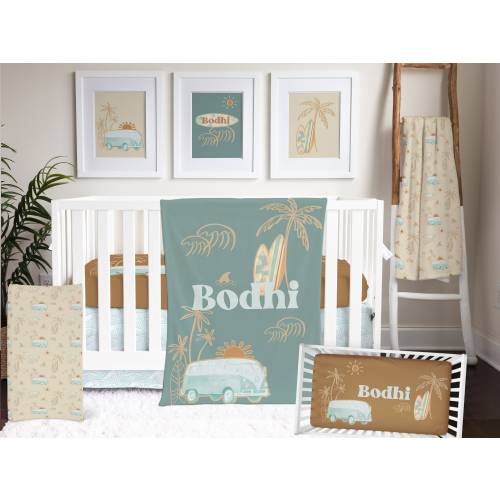 Baby Boy Crib Bedding Set, Boho Surfer Nursery Decor, Baby Boy Shower Gift, Ocean Baby Bedding, Boho Boy Nursery, Crib Sheet, Wall Art