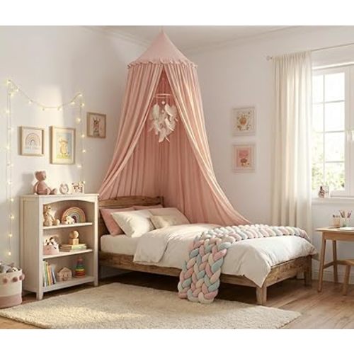 Bed Canopy for Girls, Princess Crib Canopy for Nursery, Dreamy Soft Hanging Canopy for Toddler Bed, Twin & Full Size, Kids Bed Canopy for Girls Room Decor & Reading Nook, Pink