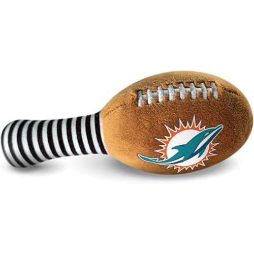 Miami Dolphins Plush Football Rattle by Smilo - Officially Licensed NFL Baby Rattle Toy - Soft Baby Rattle with Bell - for Babies and Toddlers from 3 Months