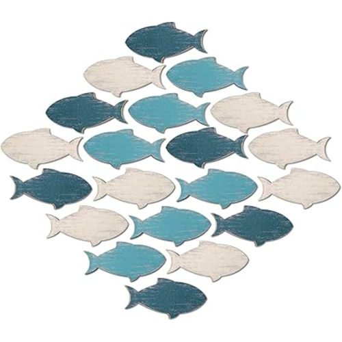 Weysat 20 Pcs Wooden Fish Wall Decor Nautical Coastal Wood Wall Art Nursery Beach Wood Art Wooden Lake House Decor for Home Bathroom Outdoor Decoration(Fresh Color)