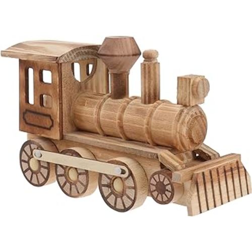 Wooden Crafts Wood Steam Train Figurine Train Model Retro Locomotive Ornaments Steampunk Statue Crafts Desktop Decor for Boys Home Office Decor Engineering