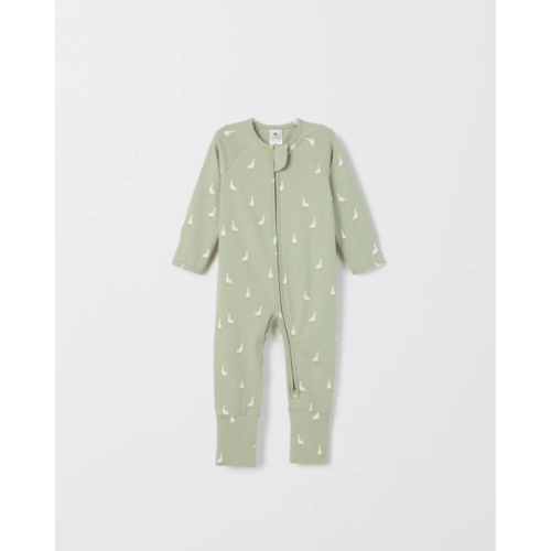 Baby Organic Cotton Zip Front Footless Coverall - Geese Sage