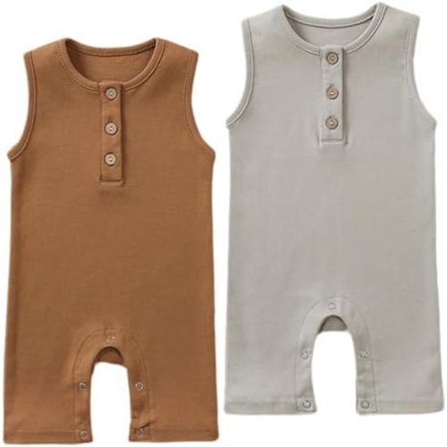 BeiVSlley Baby Boys Girls 2 Pack Sleeveless Tank Romper Solid Cotton Summer Coverall Jumpsuit Clothes Outfits