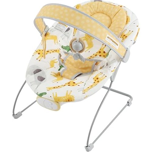 Portable Baby Bouncer Seat with 8 Melodies, 3 Vibration Levels & Adjustable Volume, Foldable Infant Bouncer Rocker with Safety Harness for Baby 0-6 Months, Indoor & Outdoor Use BR2405