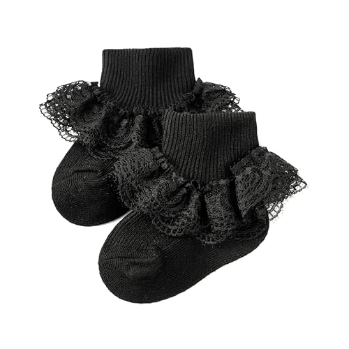 Methee ​Baby Girls Ruffle Socks, Infant Girls Double Lace Frilly Socks Newborn Spring and Autumn Thin Dress Turn Cuff Sock