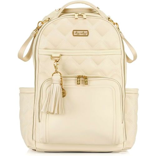 Itzy Ritzy Diaper Bag Backpack – Large Capacity Boss Plus Baby Backpack Diaper Bag Featuring 19 Pockets, Changing Pad, Stroller Clips, and Comfortable Straps (Milk & Honey)
