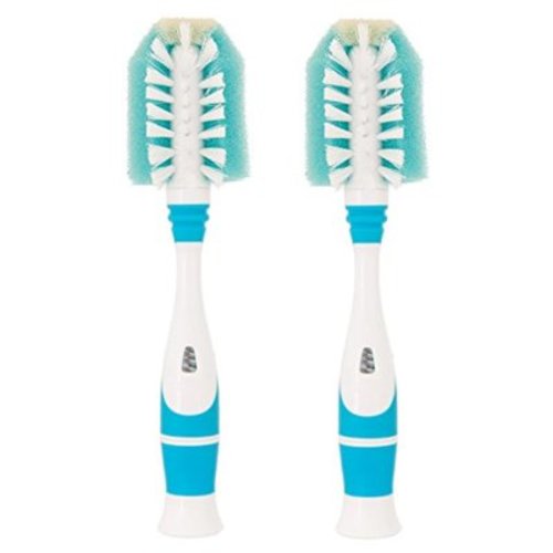 NUK Triple Action Baby Bottle Brush with Built-in Bottle Nipple Brush, 2 Pack