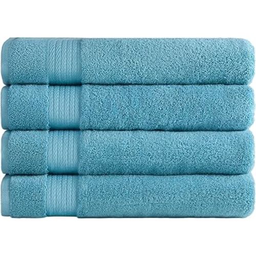 Ozdilek 4-Piece Bath Towels, 30x60 550 GSM 100% Turkish Cotton, Luxury Quick Dry, Extra Large, Fade-Resistant, Eco-Friendly, Spa Towel, Comfortable (Milky Blue)