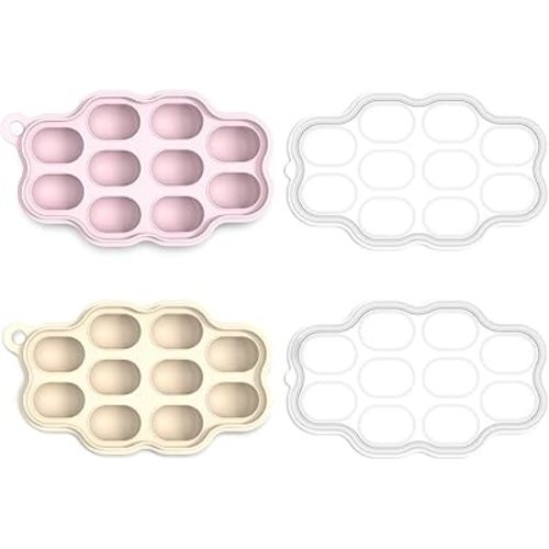 KingKam Baby Food Freezer Trays with Lids (2 Pack), Silicone Nibble Freezer Tray, Breastmilk Popsicle Molds, Baby Food Storage Containers Ice Cube Tray Maker