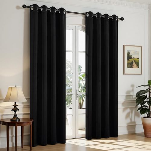 Joydeco Blackout Curtains for Bedroom,Black Out Curtains 84 Inch Long, Black Drapes with Grommets, Noise Reducing Energy Saving Thermal Insulated & Wrinkle-Free Drapes for Living Room, 2 Panels