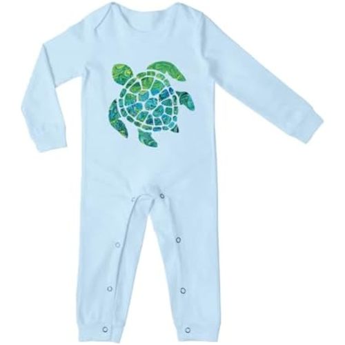 Sea Turtle Long Sleeve Infant Baby Boy Girl Jumpsuit Footed Bodysuit