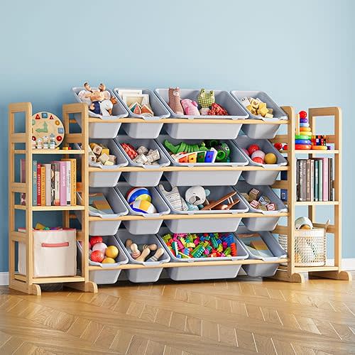 SpaceAid Toy Storage Organizer with 6 Shelves and 16 Bins, Toy Organizers Storage Bookshelf, Kids Bin Shelf Toys Box Bookcase for Bedroom Playroom Organization Room Decor, Neutral Gray