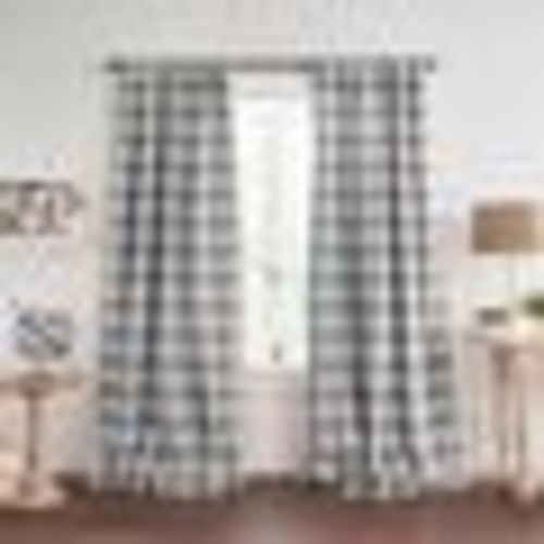 Grainger Buffalo Check Lined Room Darkening Single Window Curtain Panel - 52" x 84" - Chambray - Elrene Home Fashions