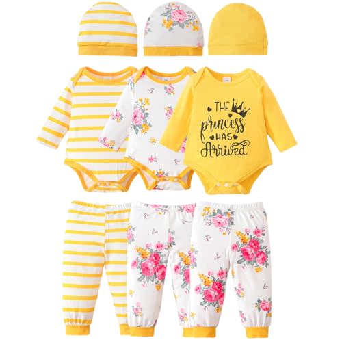 3-Pack Baby Girl Clothes Newborn Infant Romper Bodysuits Pants Hats Layette Set Shower Gifts 0-18 Months