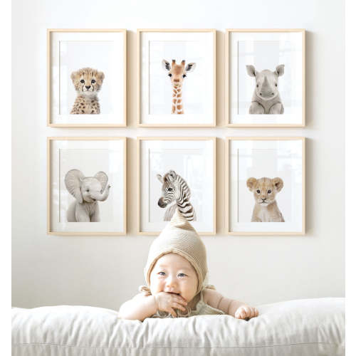 Baby Safari Animals Nursery Decor - Set of 6 Prints
