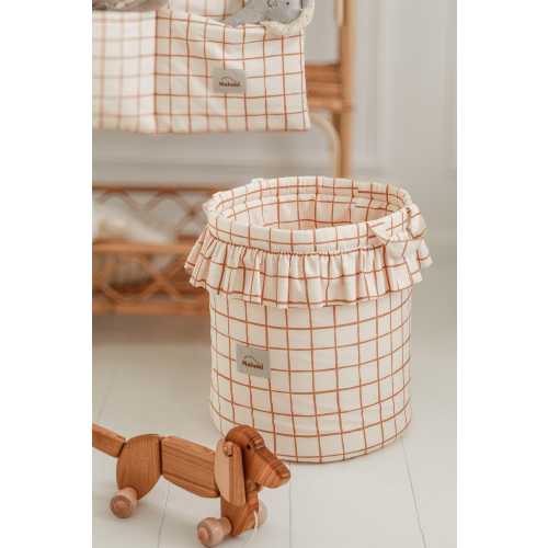 Large Toy Storage Basket with Frill Check – Soft Cotton Fabric – Baby Room Organizer – Kids' Toy Bin – Fabric Storage – Nursery Decor